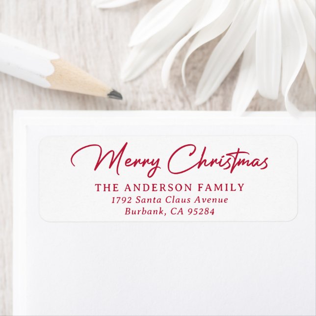 Red Merry Christmas Return Address Labels (Insitu)