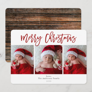 Red Merry Christmas Rustic Wood Holiday Photo Invitation