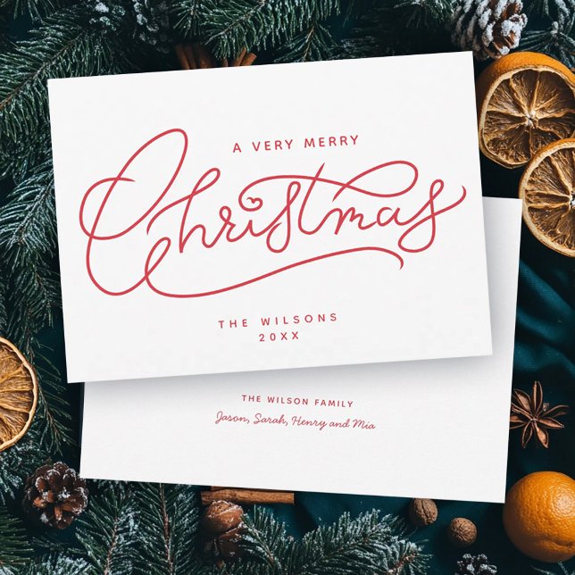 Red Merry Christmas Script Minimalist Holiday Card (Creator Uploaded)