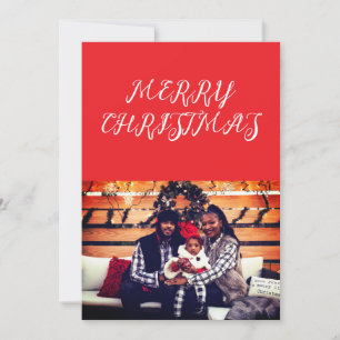 Red Merry Christmas Script Modern Photo  Holiday Card