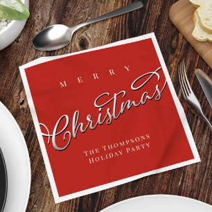 Red Merry Christmas Script Personalised Napkin