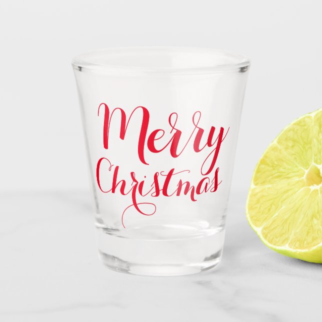 Red Merry Christmas Shot Gift Script Calligraphy Glass (Front)