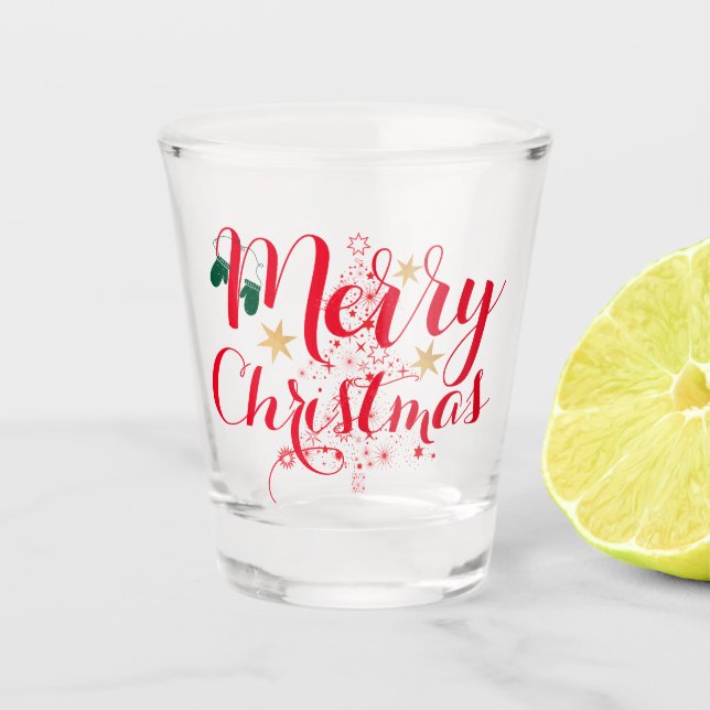 Red Merry Christmas Shot Gift Script Handwritten Shot Glass (Front)