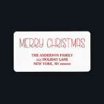 RED Merry Christmas Simple Hand Lettered Script Label<br><div class="desc">Modern script text for personalised return address labels for holiday greeting cards.
Customisable background colour</div>