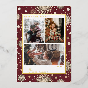 Red Merry Christmas SnowFlakes Foil Holiday Cards