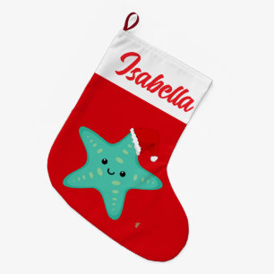 Red Merry Christmas star fish Santa Xmas party Large Christmas Stocking