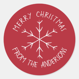 Red Merry Christmas Sticker with Snowflake