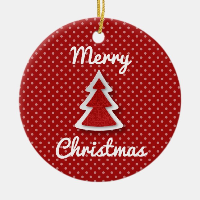 Red Merry Christmas Tree Circle Ornament (Front)