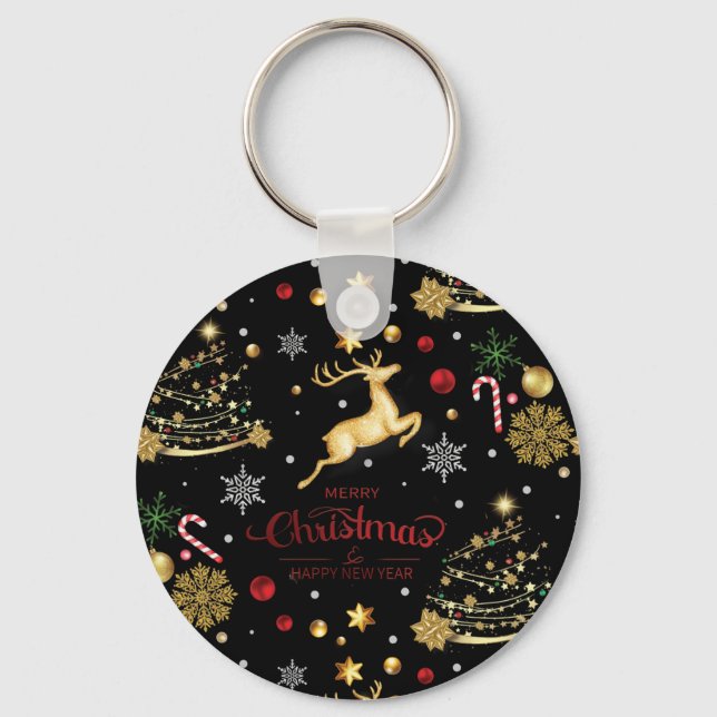 Red Merry Christmas Tree Key Ring (Front)