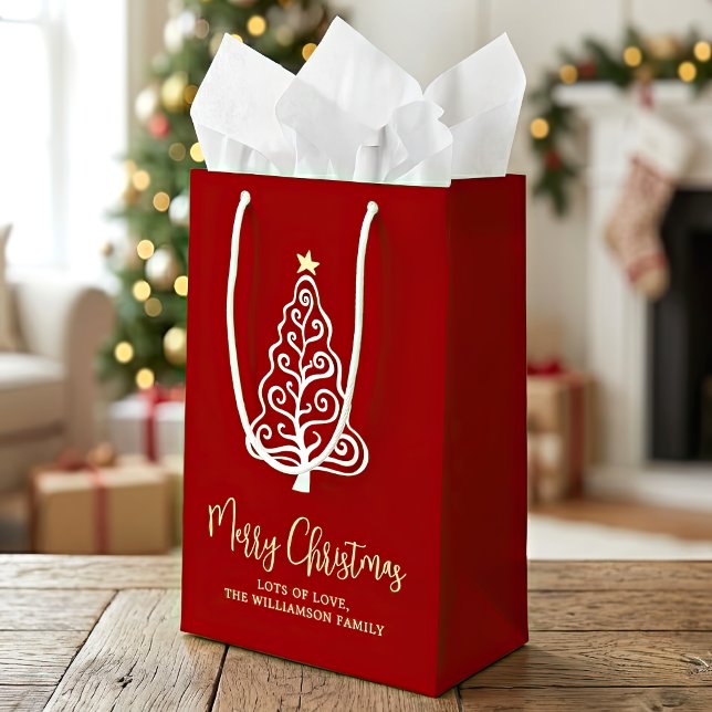 Red Merry Christmas Tree Script Name Fun Whimsical Small Gift Bag (Creator Uploaded)