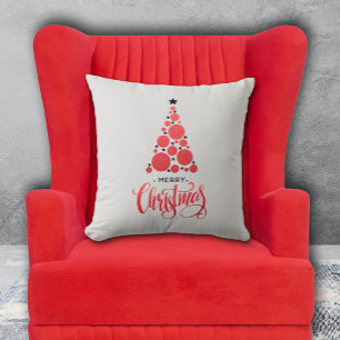 Red Merry Christmas Tree Stars Holiday Cushion