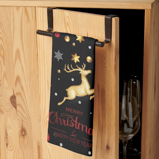Red Merry Christmas Tree Tea Towel (Thirds Fold)