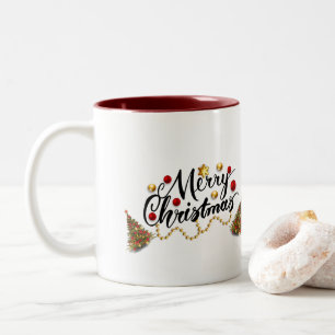 Red Merry Christmas Tree Two-Tone Coffee Mug