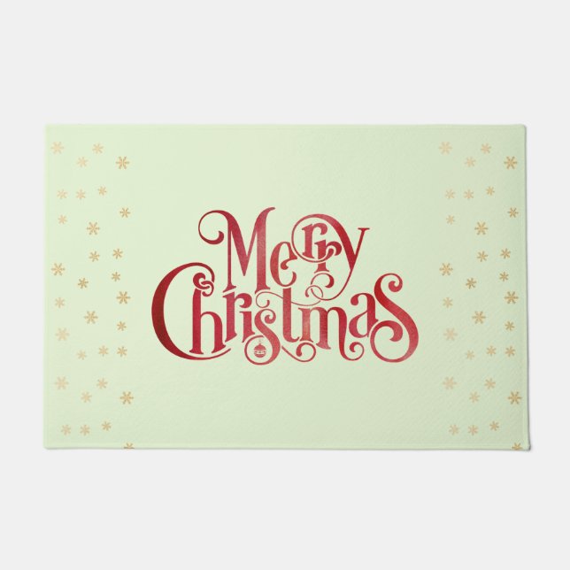 Red Merry Christmas Typography Festive Font Doormat (Front)
