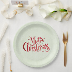Red Merry Christmas Typography Festive Font Paper Plate