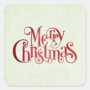 Red Merry Christmas Typography Festive Font Square Sticker