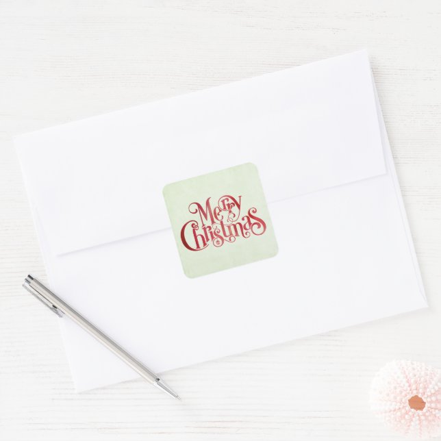 Red Merry Christmas Typography Festive Font Square Sticker (Envelope)