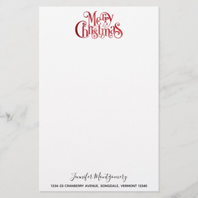 Red Merry Christmas Typography Festive Font Stationery (Front)