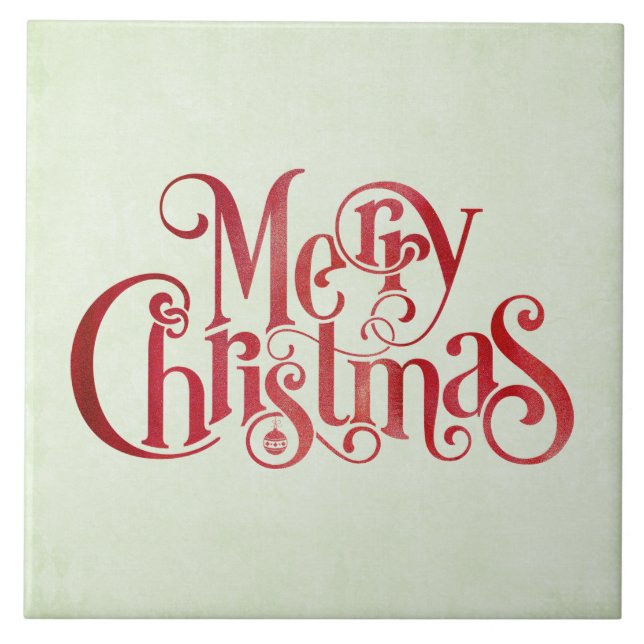 Red Merry Christmas Typography Festive Font Tile (Front)