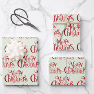 Red Merry Christmas Typography Festive Font Wrapping Paper Sheet