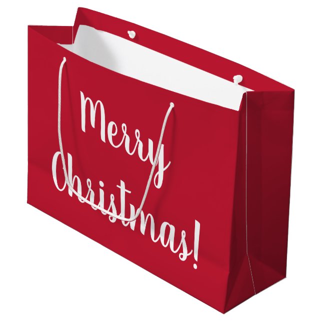 Red Merry Christmas Typography Script Large Gift Bag (Front Angled)