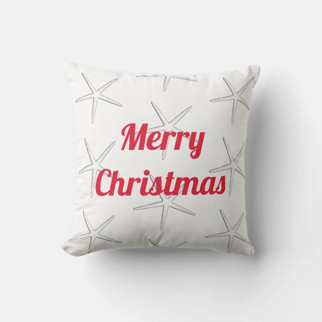 Red Merry Christmas White Starfish Patterns Gift Cushion (Front)