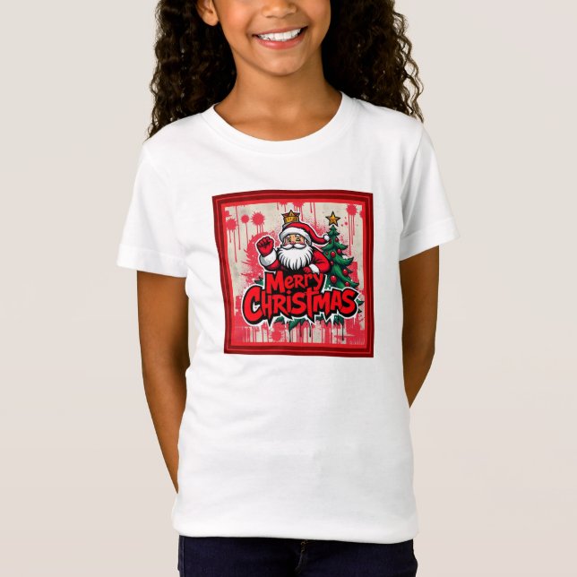 Red Merry Christmas With Santa clause T-Shirt (Front)