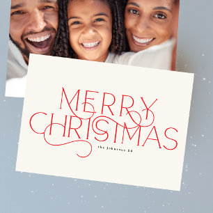 Red Merry Elegant Traditional One Photo Typography Holiday Card