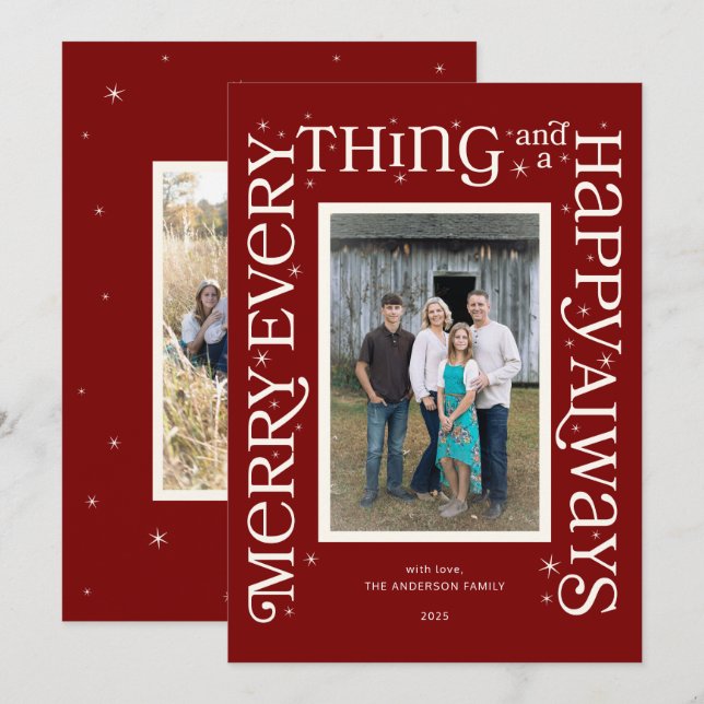 Red Merry Everything and a Happy Always  Holiday Card (Front/Back)