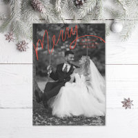 Red Merry Hand Lettering Wedding Photo