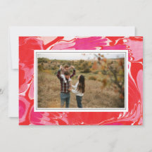 Red Merry Marble Horizontal Holiday Photo Card