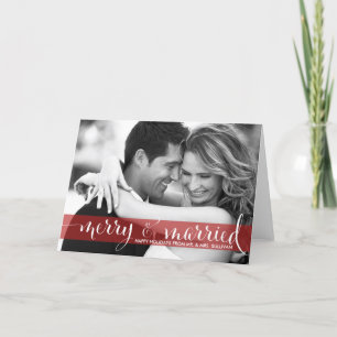 Red Merry & Married Calligraphy Holiday Photo Card