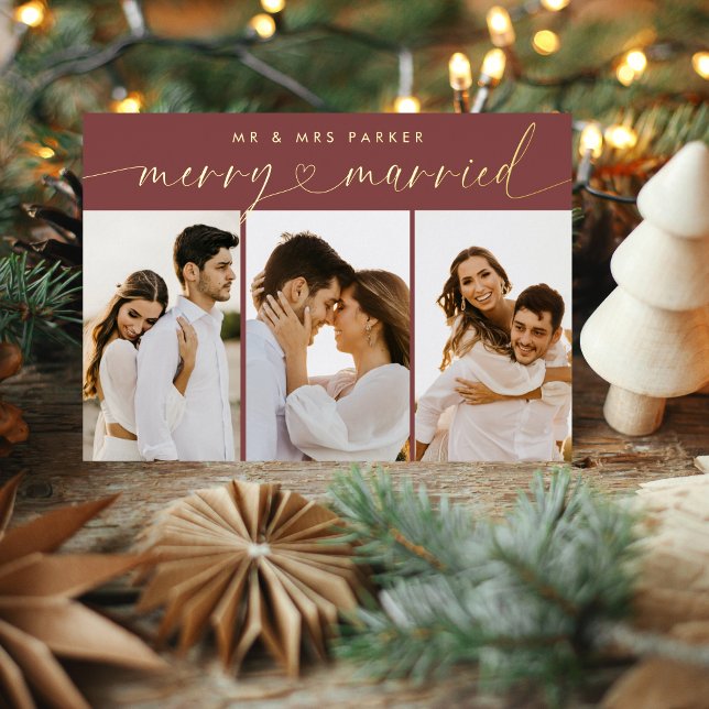 Red Merry & Married Heart Script Christmas Photo (Creator Uploaded)