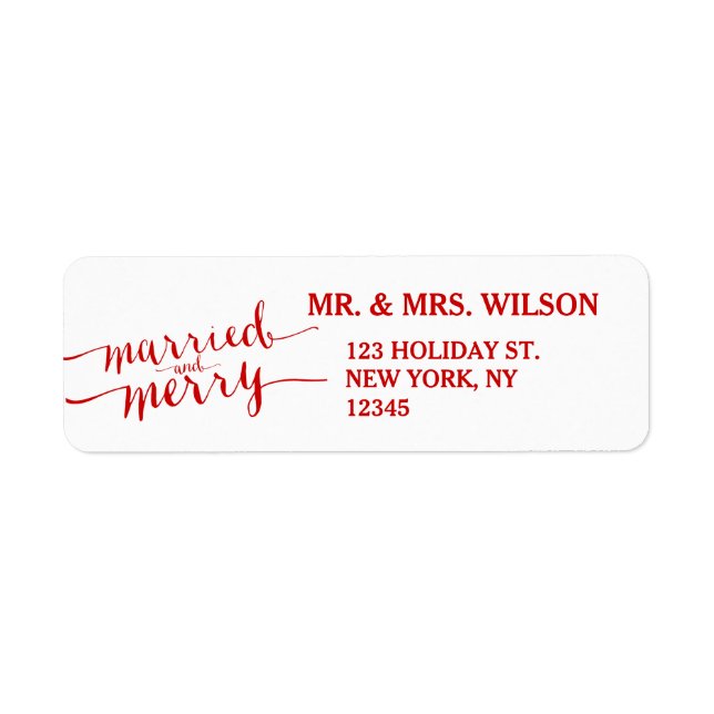 Red Merry & Married Holiday Return Address Label (Front)