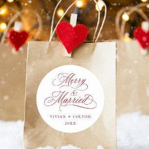 Red Merry & Married Newly Weds First Christmas  Classic Round Sticker