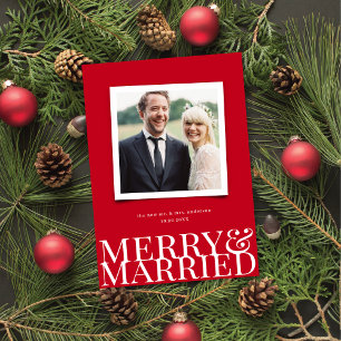 Red Merry & Married Newlywed Christmas Photo Holiday Card