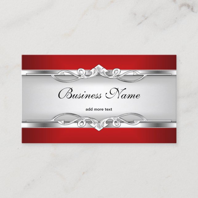 Red Metal Chrome Look  Elegant White Style Silver Business Card (Front)