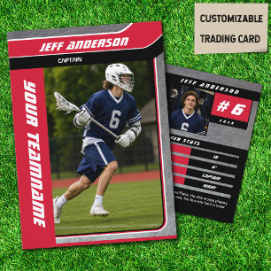 Red Metal Lacrosse Player Trading Card