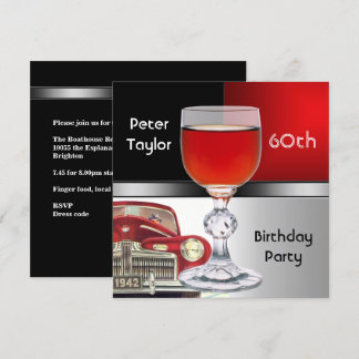 Red Metal Silver Red Car Mens 60th Birthday Man Invitation