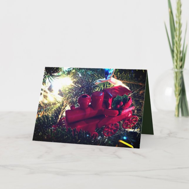 Red Metal Toy Train Holiday Card (Front)
