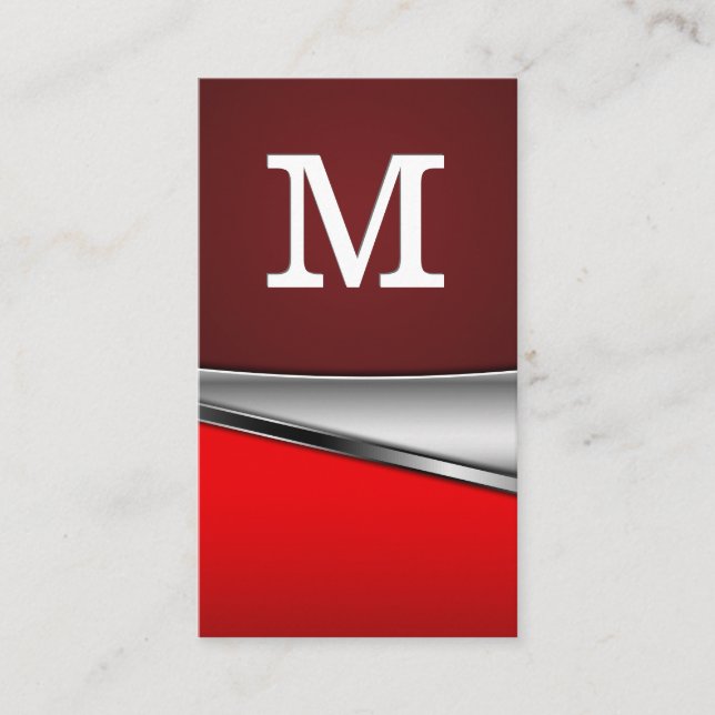 Red Metallic Background | Monogram Business Card (Front)