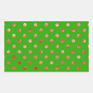 Red Metallic Faux Foil Polka Dot Green Background Rectangular Sticker