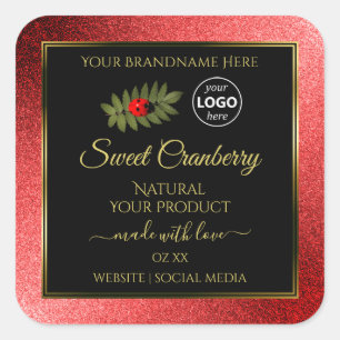 Red Metallic Glitter Black Product Labels Add Logo
