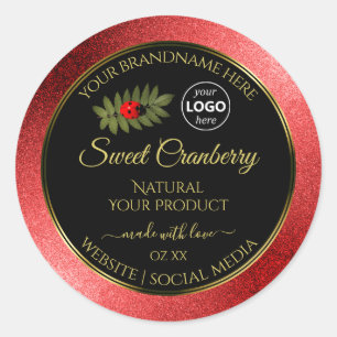 Red Metallic Glitter Black Product Labels Add Logo