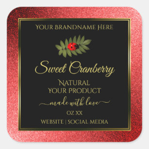 Red Metallic Glitter Black Product Labels Ladybug