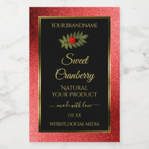 Red Metallic Glitter Black Product Labels Ladybug