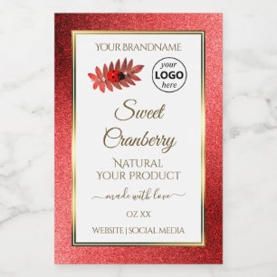 Red Metallic Glitter White Product Labels Add Logo