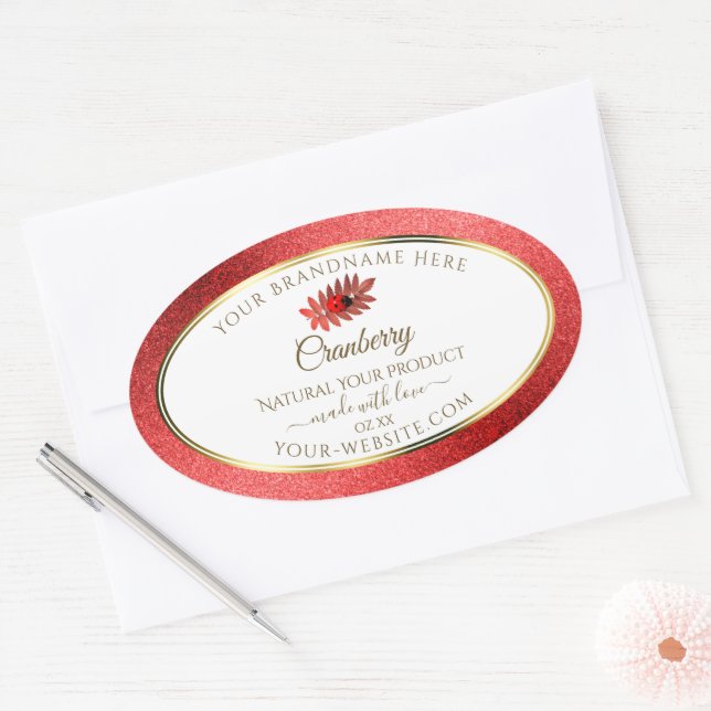 Red Metallic Glitter White Product Labels Ladybug (Envelope)