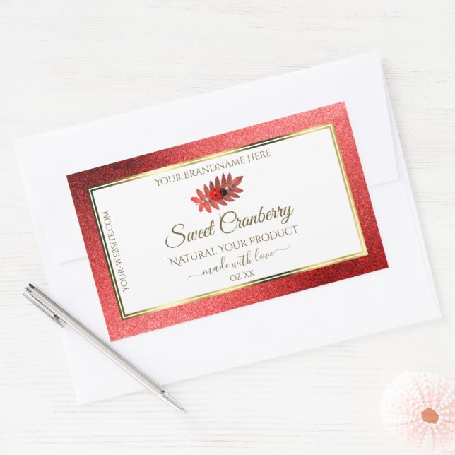 Red Metallic Glitter White Product Labels Ladybug (Envelope)
