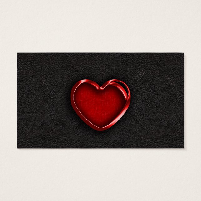 Red Metallic Heart on Black Leather (Back)